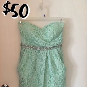 Mint Green Lace Jeweled Mini Dress